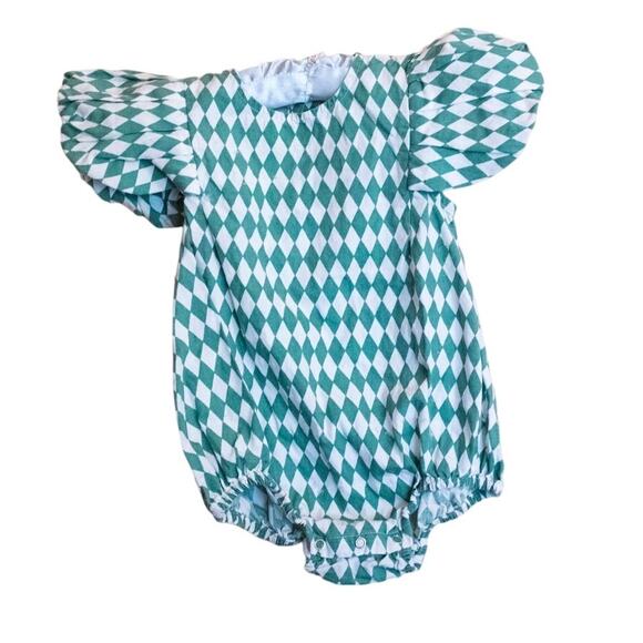 Kate Quinn argyle harlequin big-shouldered romper bubble - Picture 1 of 4